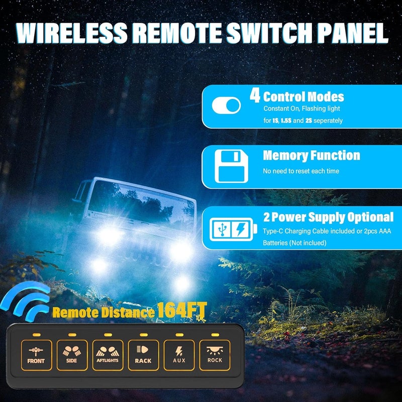 Fly Kan 6 Gang Wireless Switch Panel,Multifunction Remote Switch Panel for Offroad Lights with 4 Modes & 2 Power Options & Waterproof -Wide Applicable for 12V/24V Vehicles Truck SUV ATV UTV Boat etc. - Image 2